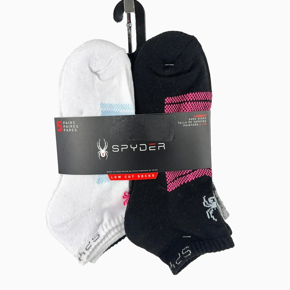 Spyder Women Visible Tech Half Cushion Low-Cut Socks 5 Pairs Black White Gray